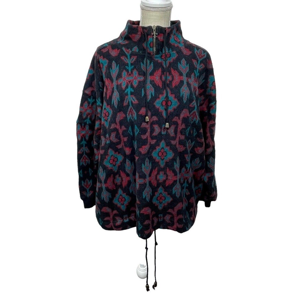 Vintage Southwestern Aztec Pullover Sweater 1/4 Zip Brass Accents Women Sz 18/20